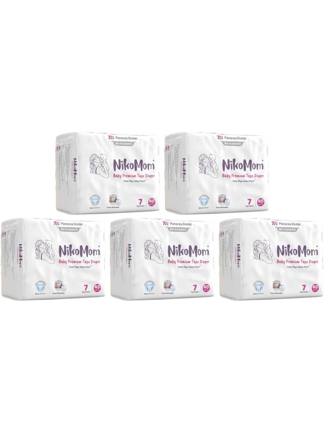 NikoMom Set Of 5 3D Leak Guard Baby Tape Diaper Pants - 7 Pcs Each - NB-image-3