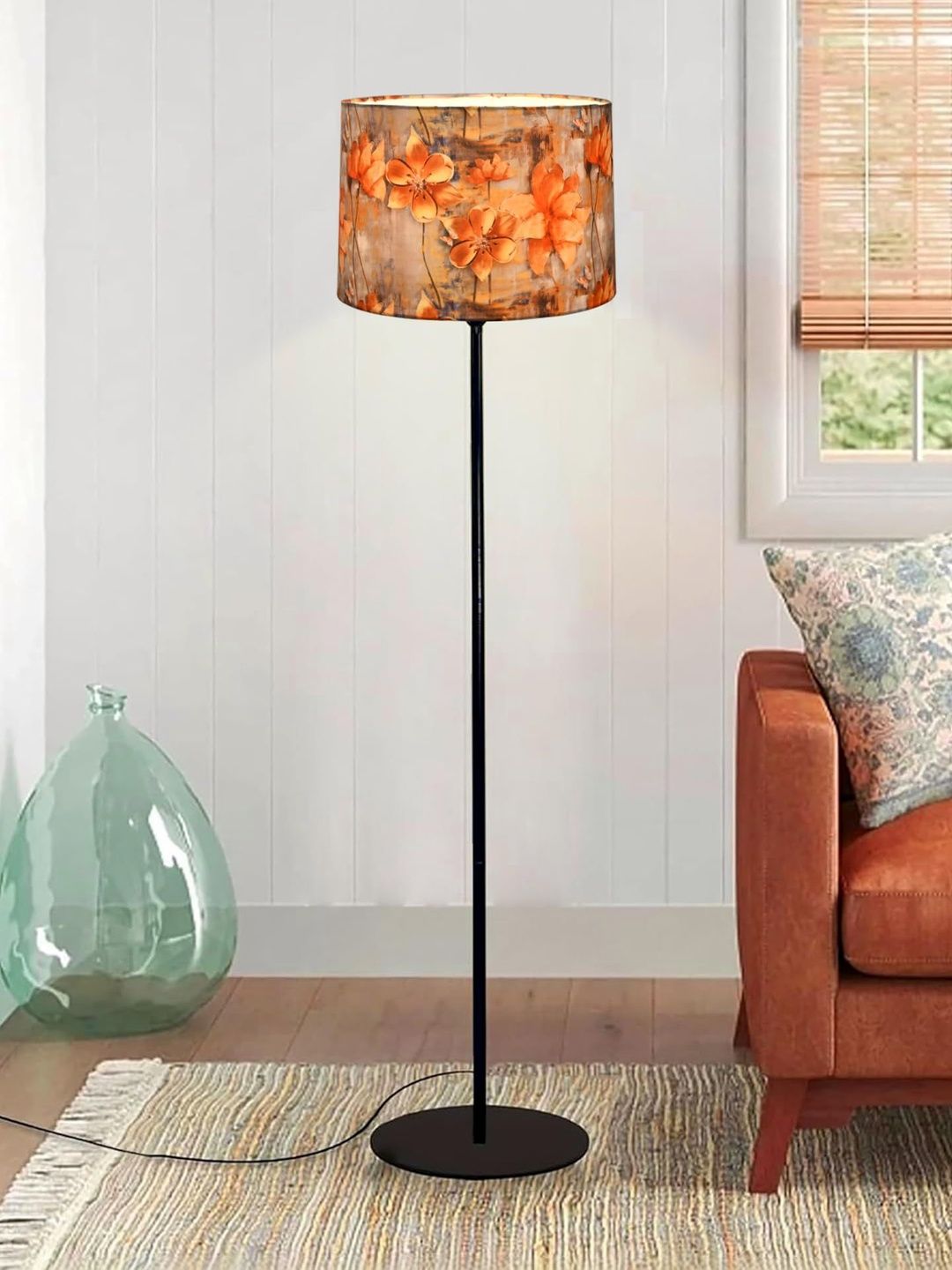 Homesake Brown Printed Wood Cylinder-Shaped Floor Lamps-picture-31