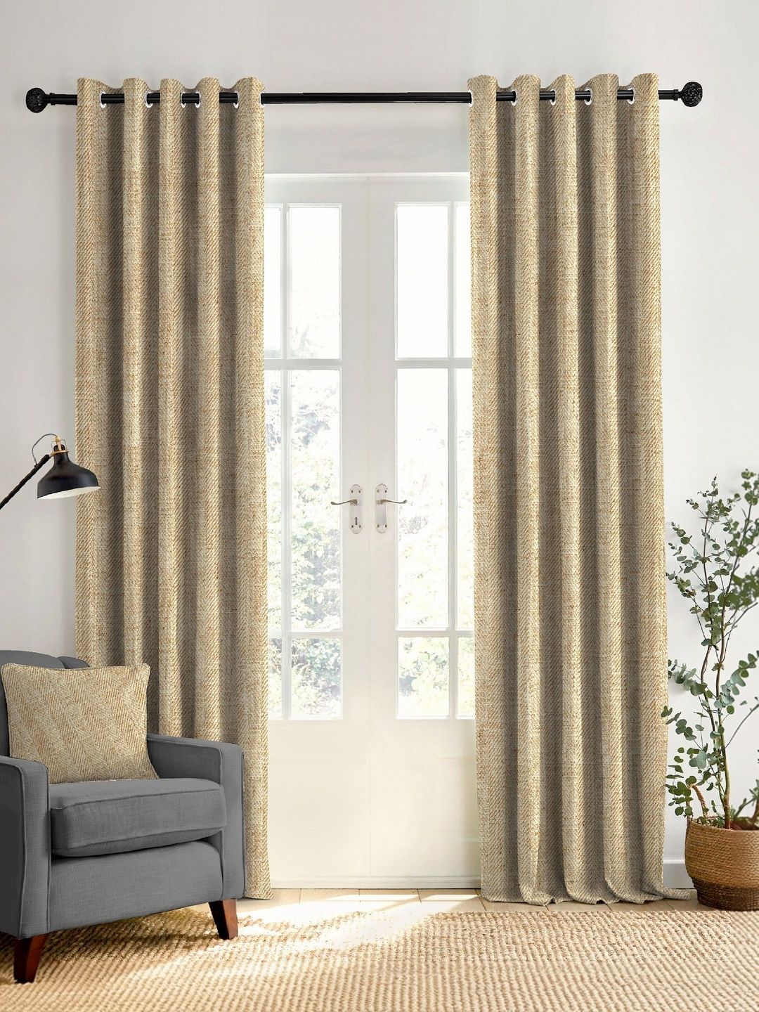 CASABLEU Mustard Set of 2 Black Out Long Door Curtain-image-41