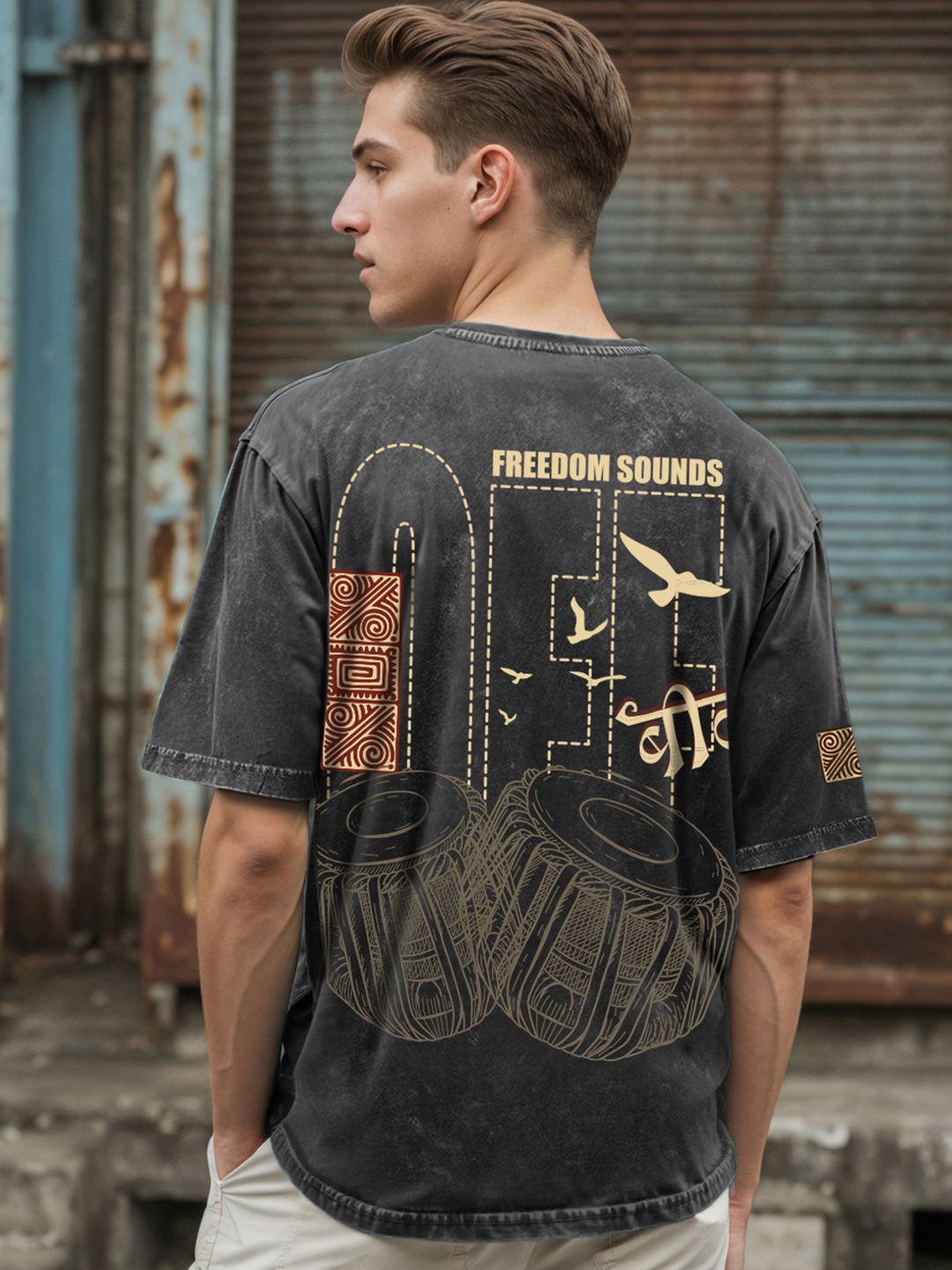 Men's Graphic Printed 100% Cotton T-Shirt - Oversized Fit, Round Neck, Half Sleeves