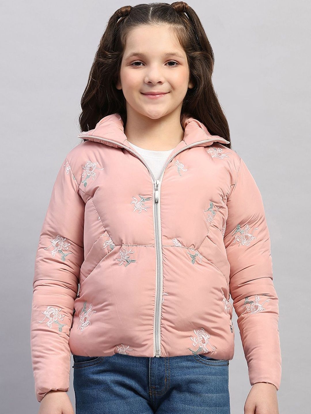 Monte Carlo Girls Floral Lightweight Puffer Jacket with Embroidered