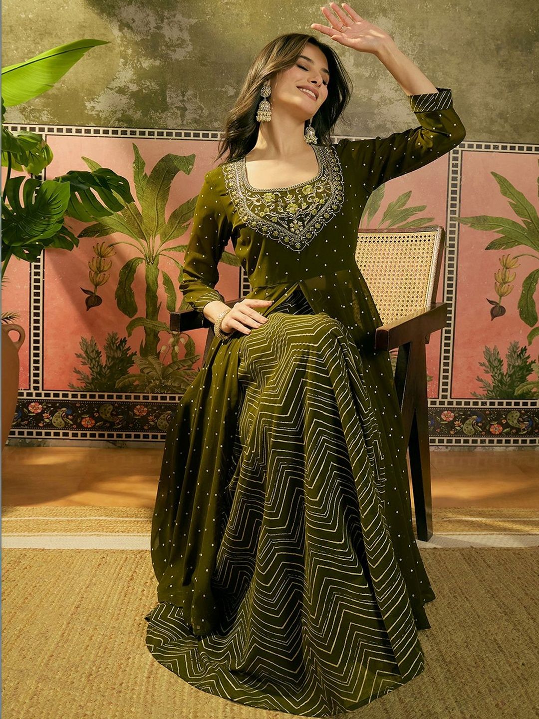 Sangria Embroidered A-Line Kurta With Skirt-picture-42