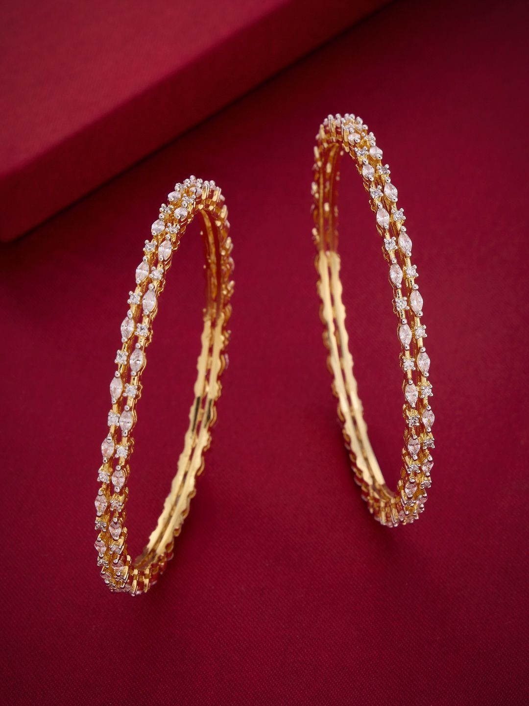 Kushal's Fashion Jewellery Set of 2 Gold-Plated Zircon Studded Bangle-picture-44