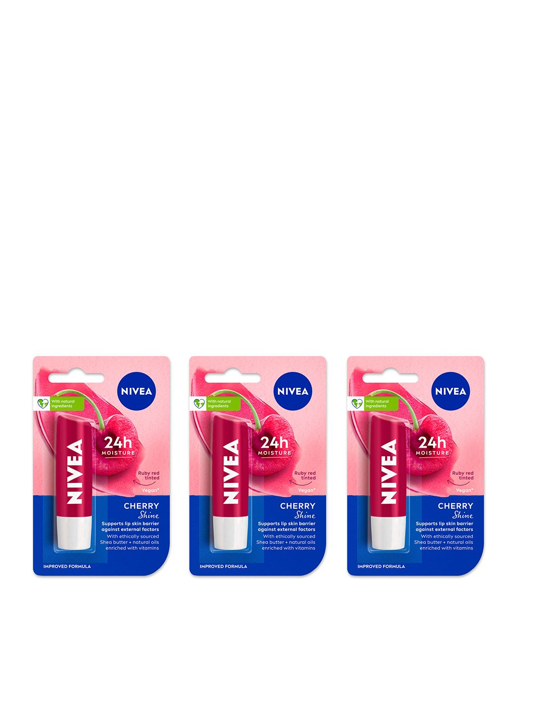 Nivea Women Set of 3 24h Moisture Lip Balm with Natural Oils - Cherry Shine-picture-37