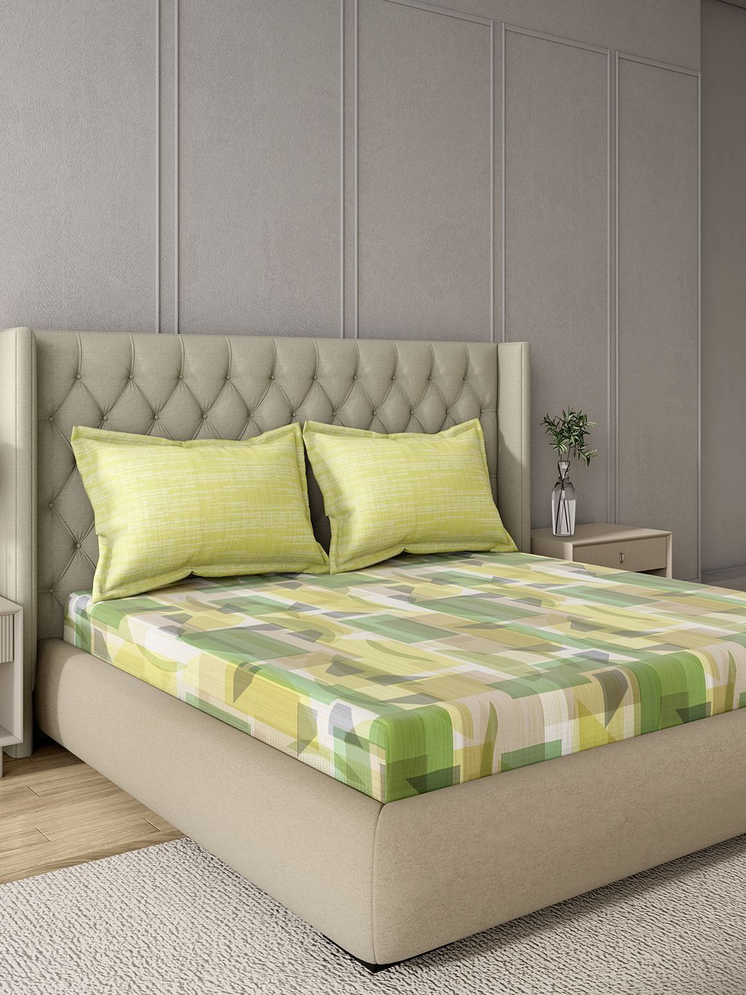 GM Green & Green Geometric 120 TC Bedsheet with 2 Pillow Covers-picture-12