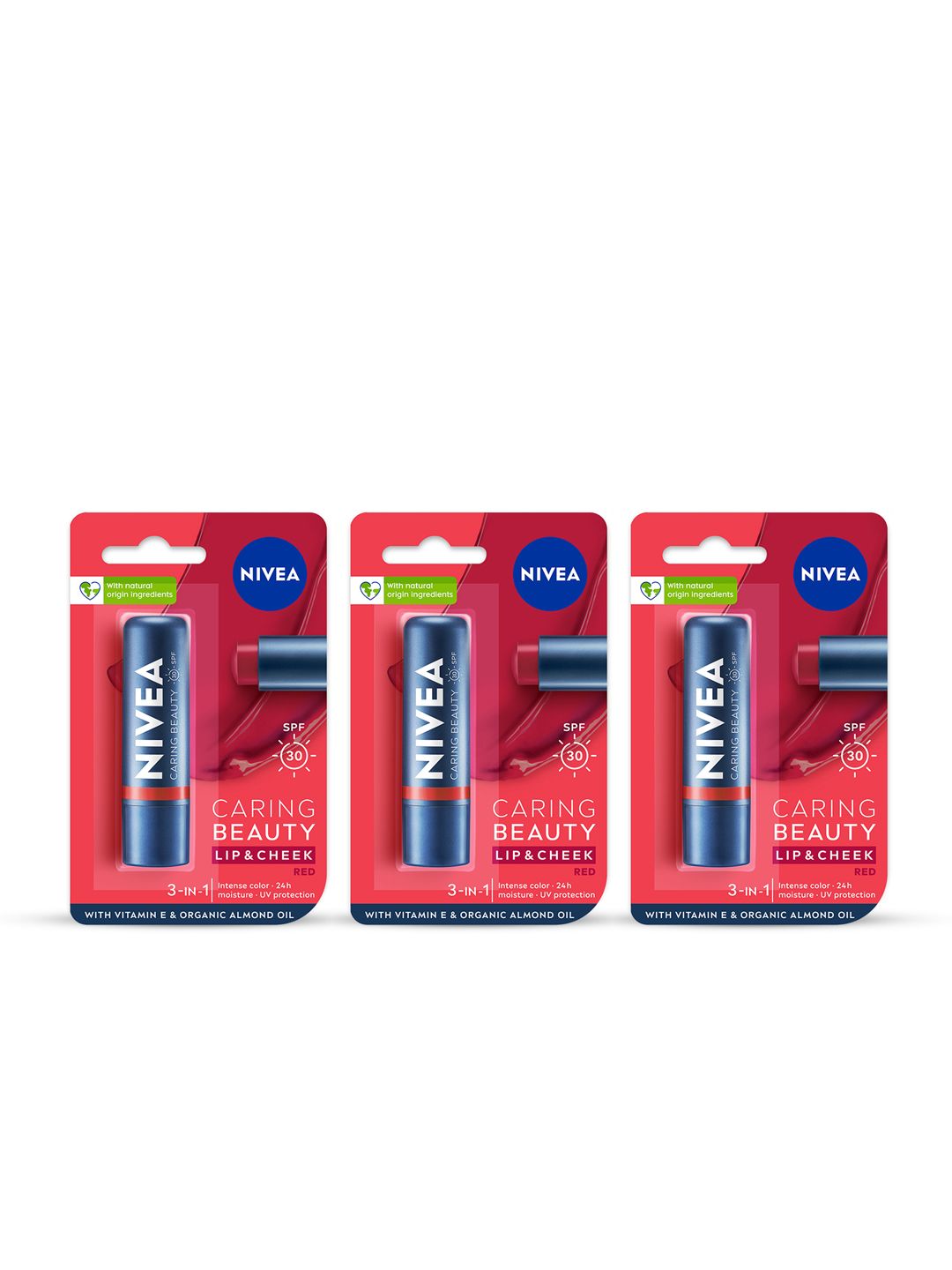 Nivea Set of 3 Caring Beauty SPF 30 Lip & Cheek Tint Balm with Shea Butter 4.8 g Each -Red-picture-45