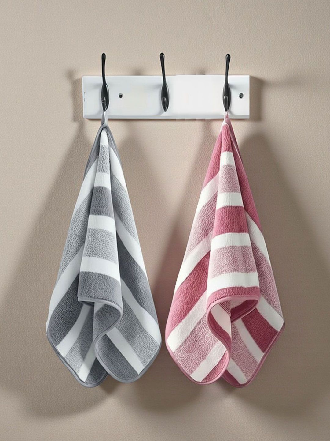 MAXOSHINE 2-Pcs Grey & Pink Striped 354 GSM Hand Towel-image-39