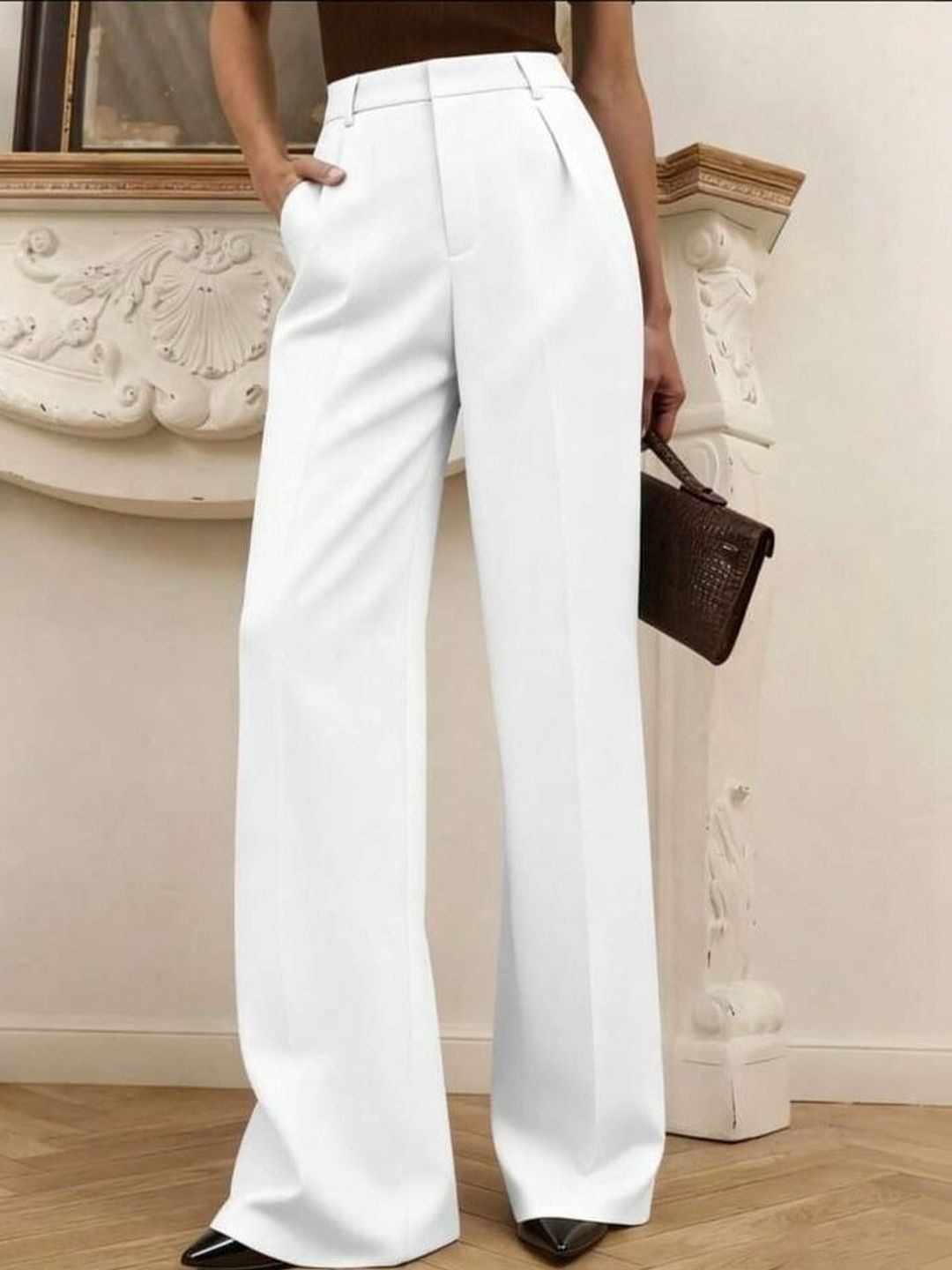 Next One Women Smart High-Rise Easy Wash Pleated Trousers-picture-43