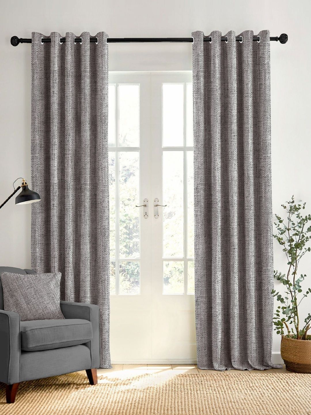 Nefertiti Home Silver-Toned Set of 2 Black Out Door Curtain-image-12