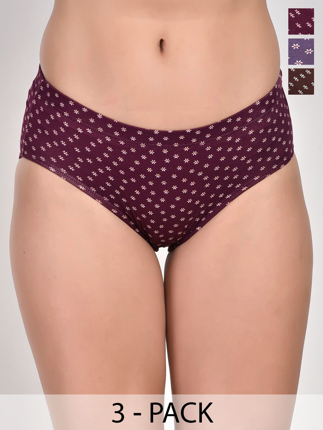 DressBerry Pack of 3 Printed Mid-Rise Hipster Briefs-picture-25