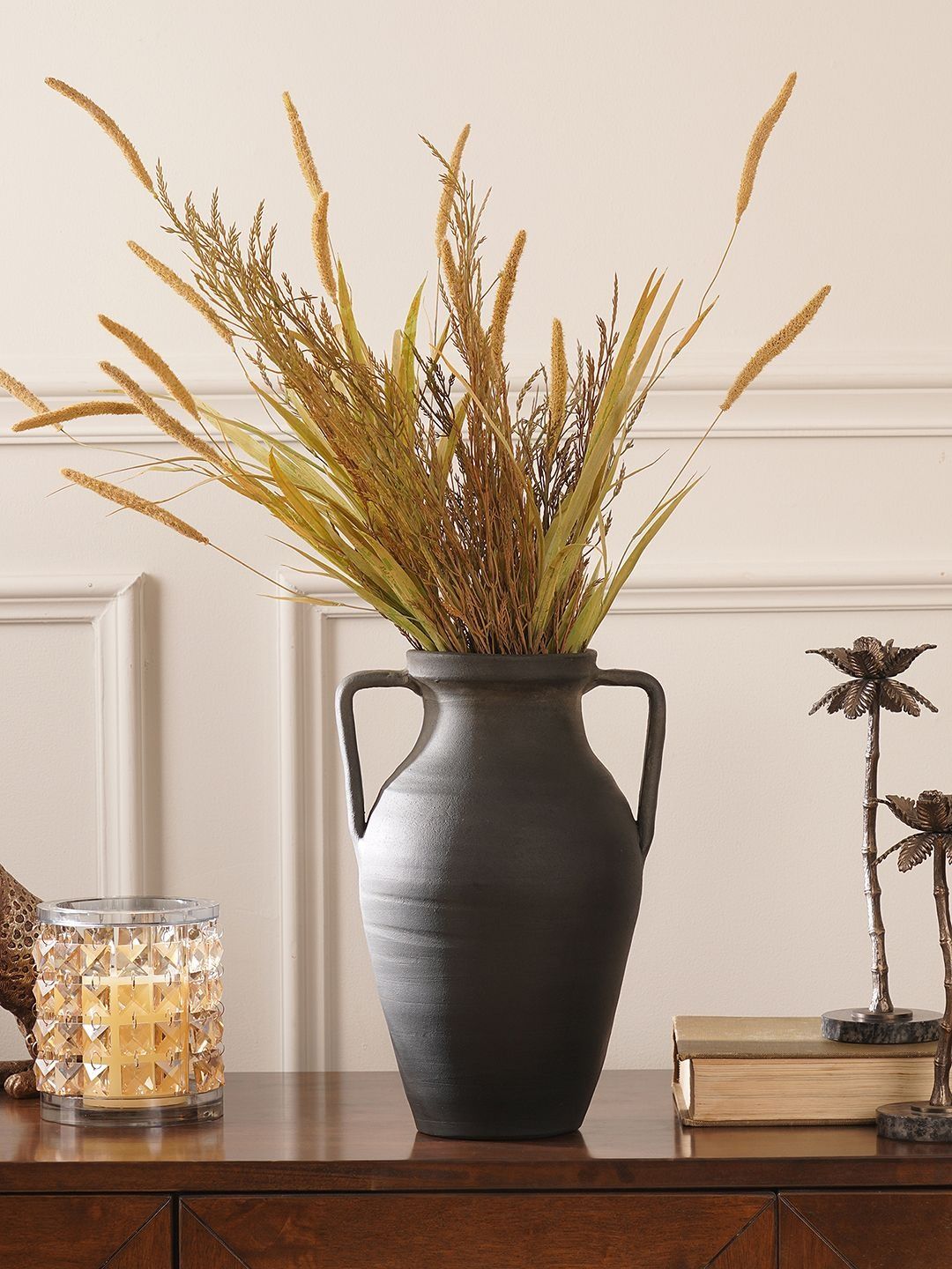 Pure Home and Living Black Textured Flower Vases With Handles-picture-28