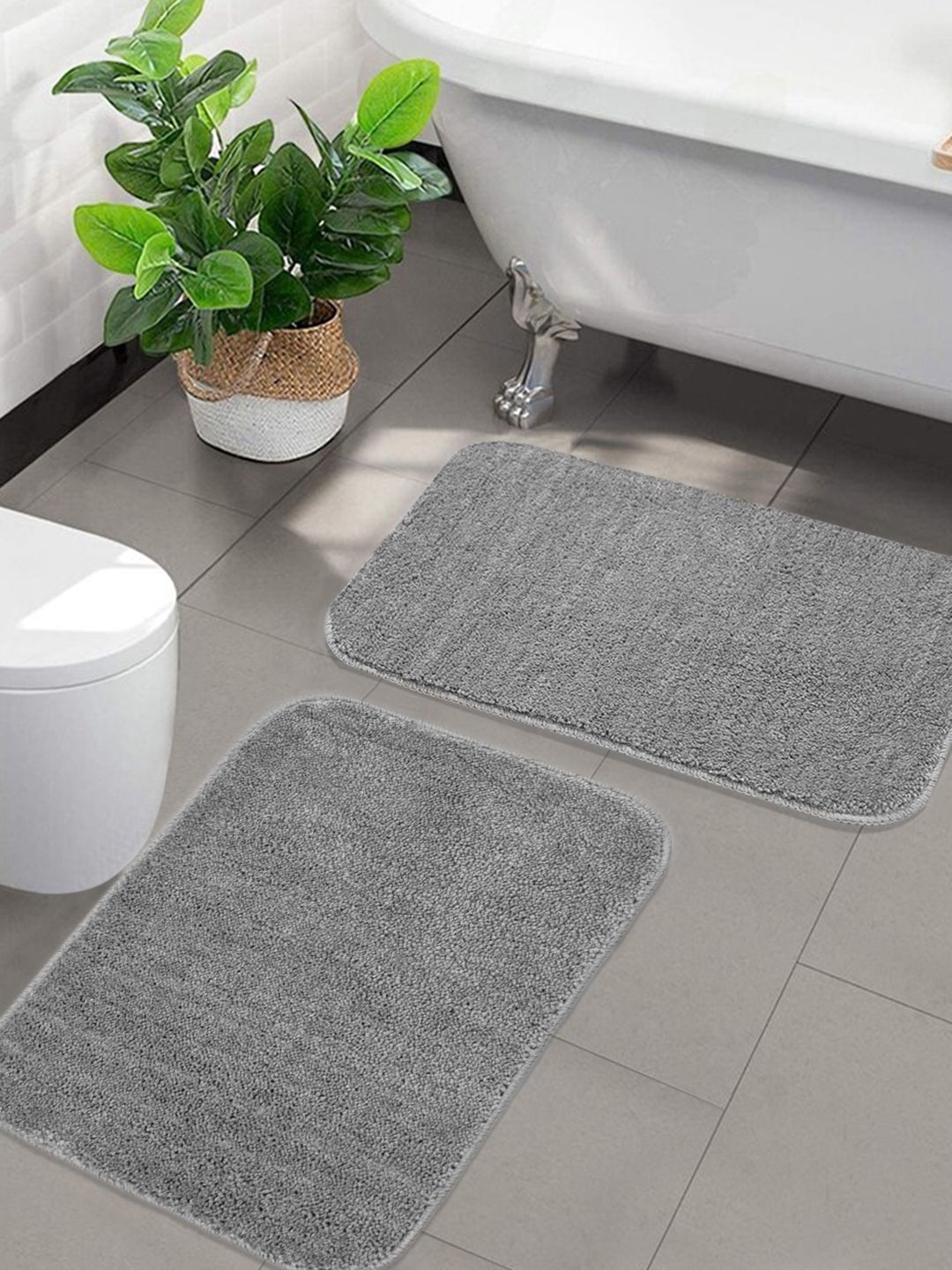 Saral Home 2Pcs Grey 1300 GSM Microfibre Anti-Skid Bath Rugs-picture-41