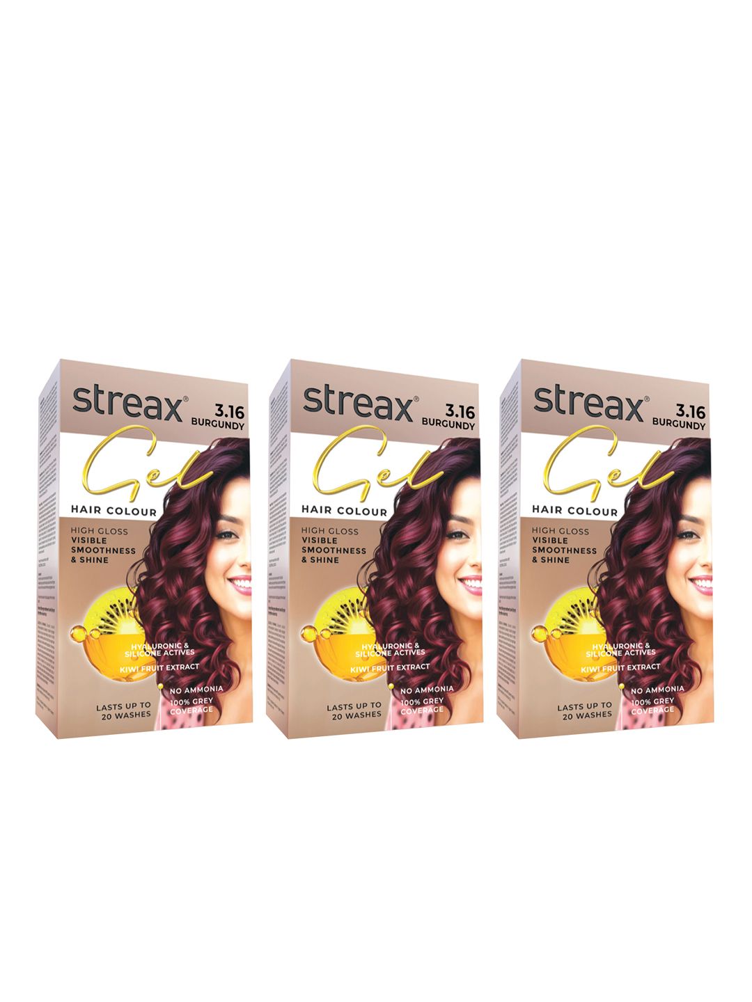 Streax Set of 3 100% Grey Coverage Long Lasting Gel Hair Colour 150ml Each - Burgundy 3.16-picture-56