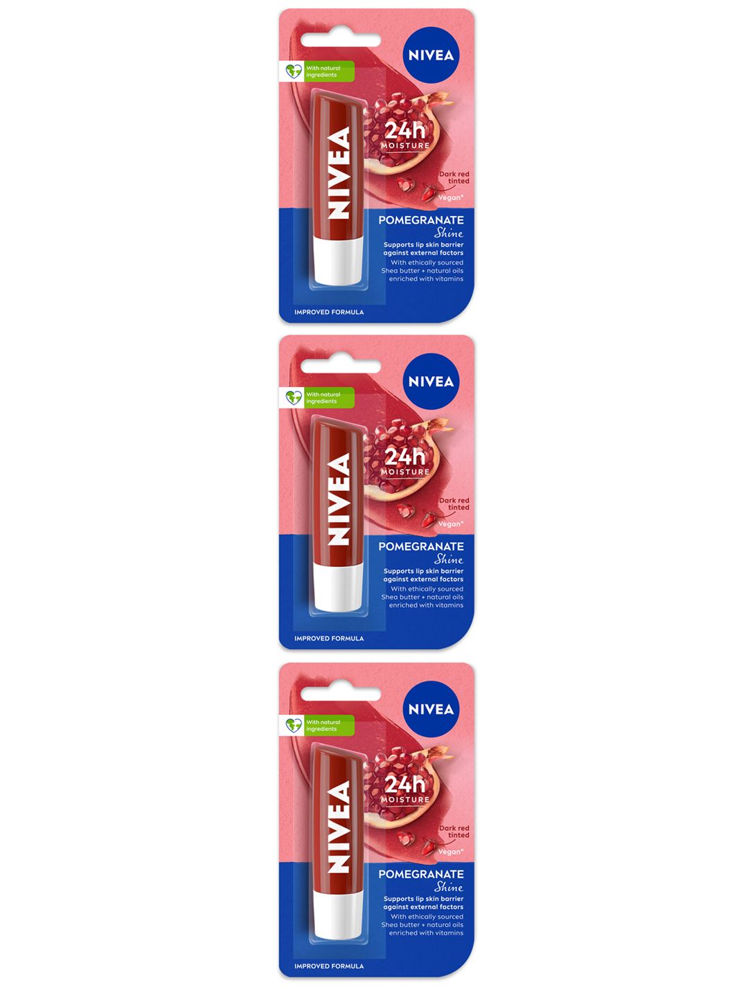 Nivea Set of 3 Pomegranate Shine Caring Lip Balm - 4.8g each-picture-40