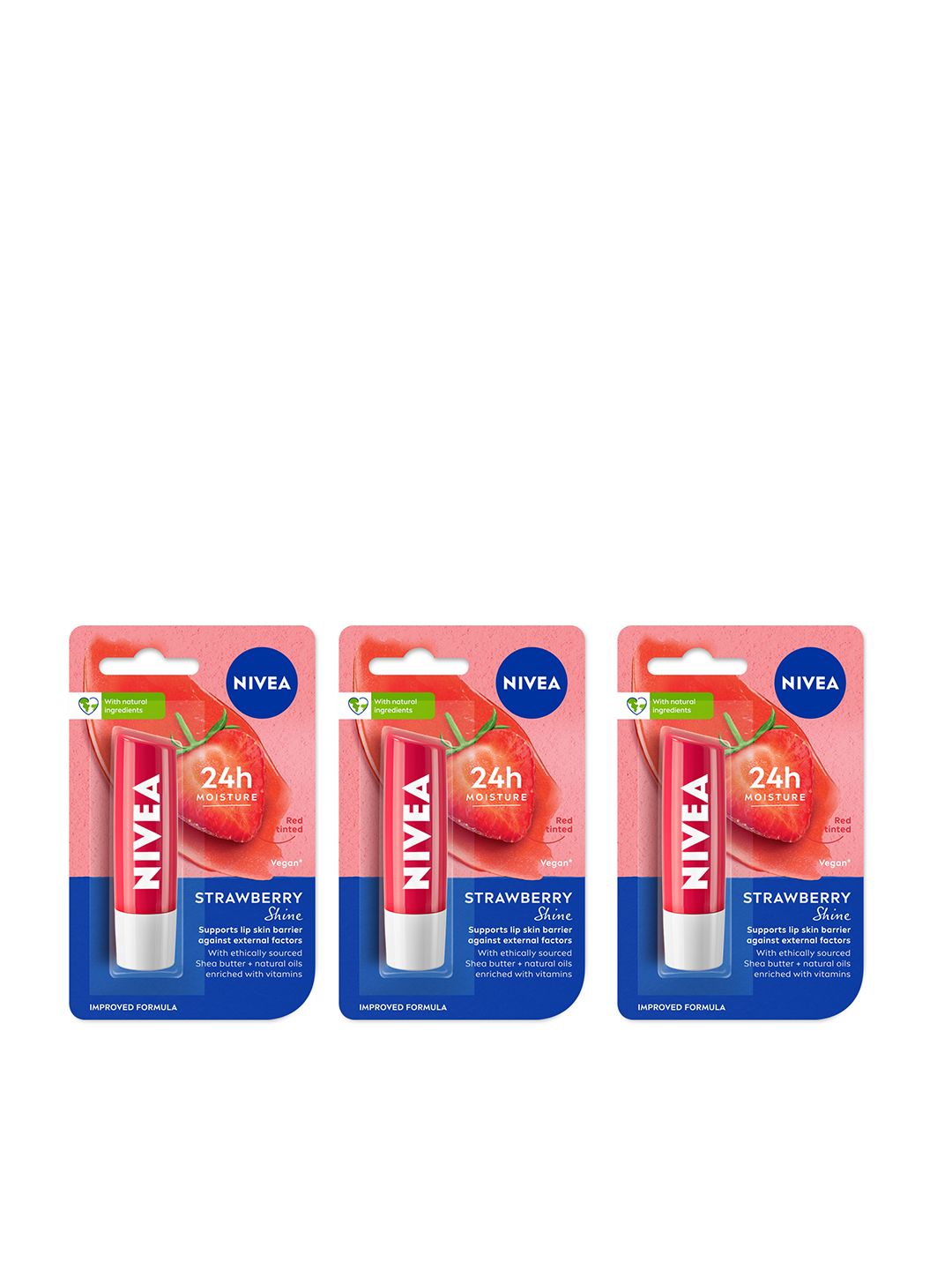 Nivea Women Set of 3 24h Moisture Lip Balm with Natural Oils - Strawberry Shine-picture-36