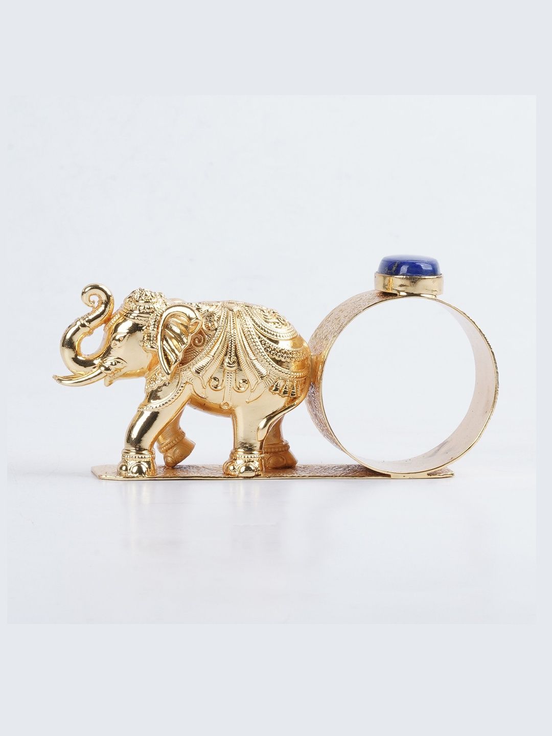 Sabera Set of 6 Gold-Plated Elephant Napkin Ring with Stone-picture-4