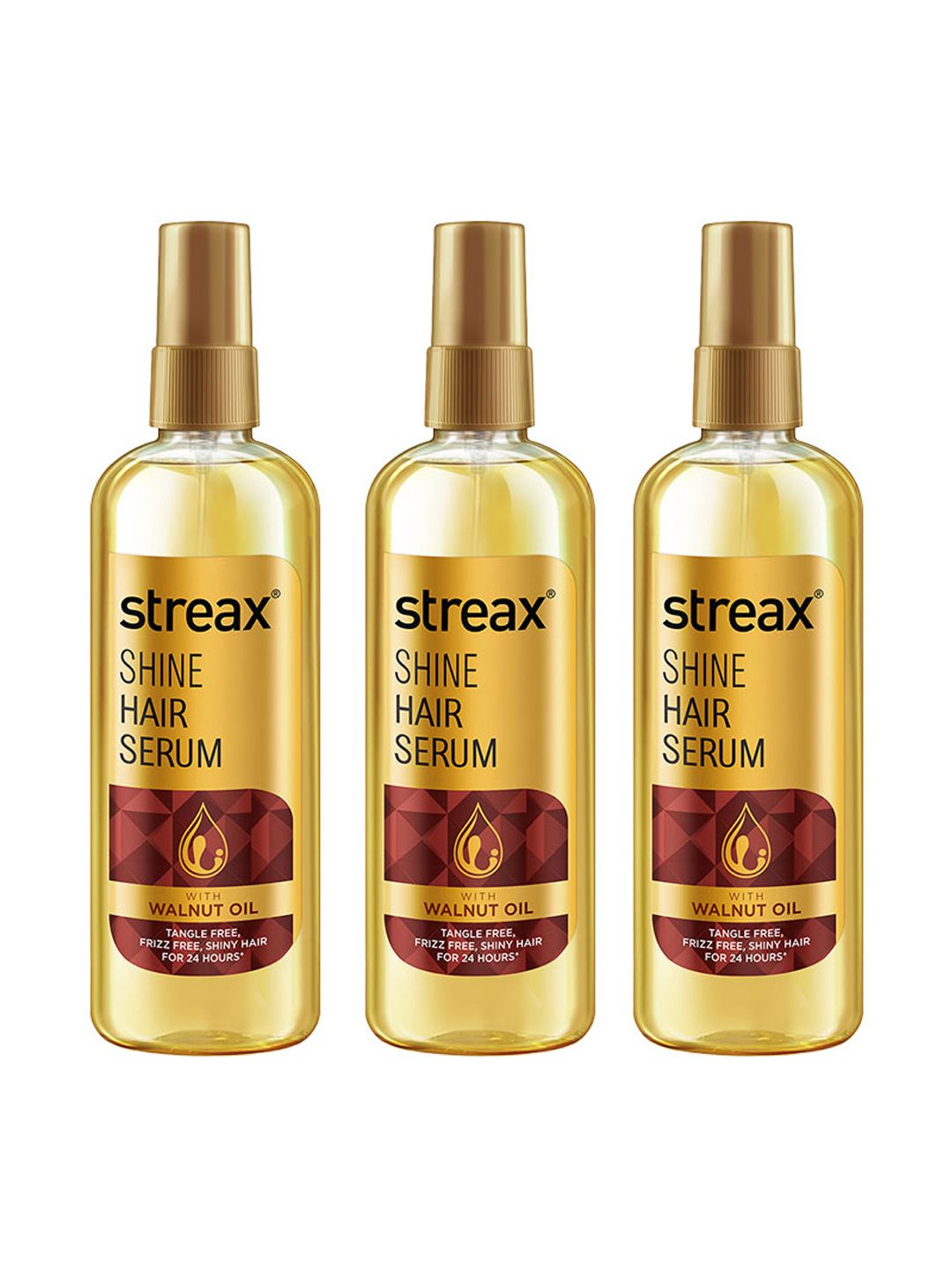 Streax Set Of 3 Smoothening & Shine Hair Serum Vitalised With Walnut Oil - 200ml Each-image-1