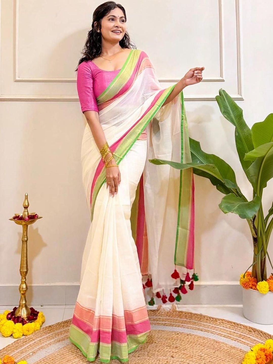 SHYAMALI BOUTIQUE Striped Pure Cotton Handloom Saree-picture-38