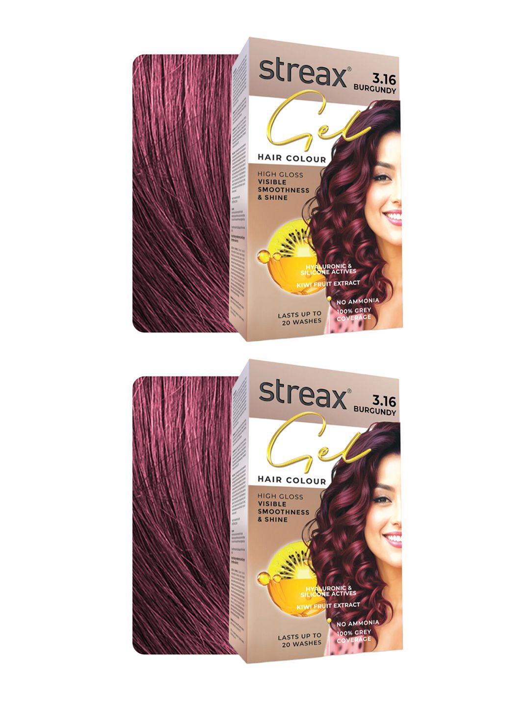 Streax Set Of 2 100% Grey Coverage Long Lasting Gel Hair Colour 150ml Each - Burgundy 3.16-picture-27