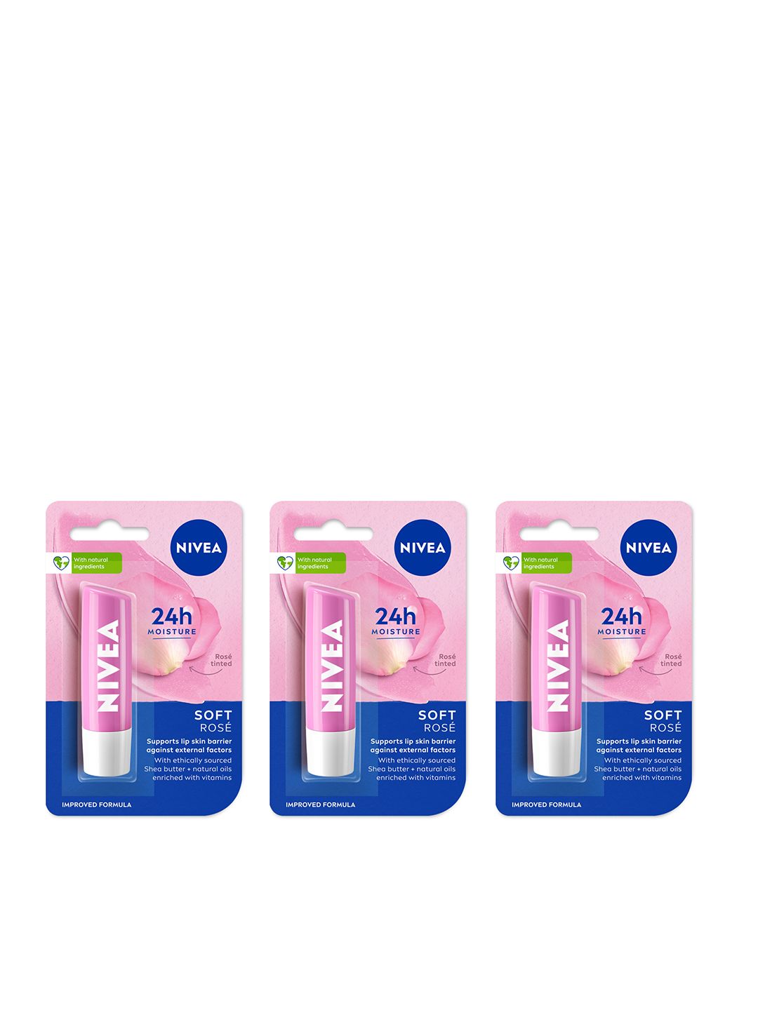 Nivea Women Set of 3 24h Moisture Lip Balm with Natural Oils - Soft Rose-picture-25
