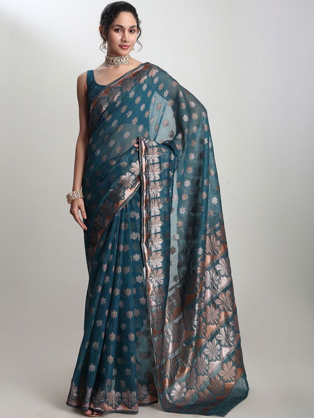 THREAD BOX Woven Design Linen Blend Handloom Banarasi Saree-picture-25