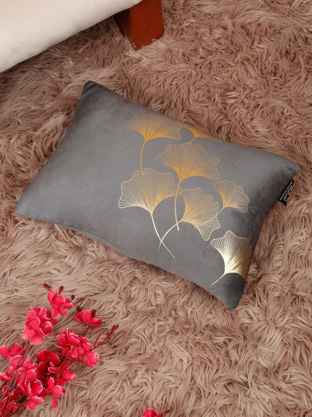 HOSTA HOMES Grey & Gold-Toned Velvet Rectangle Cushion Covers-image-35