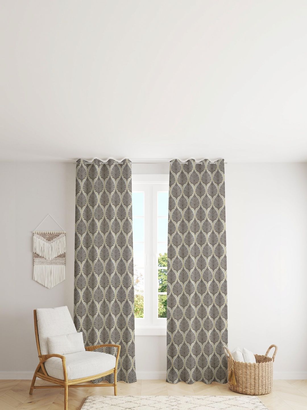 Yarnis Coffee Brown Set of 2 Floral Long Door Curtain-image-11