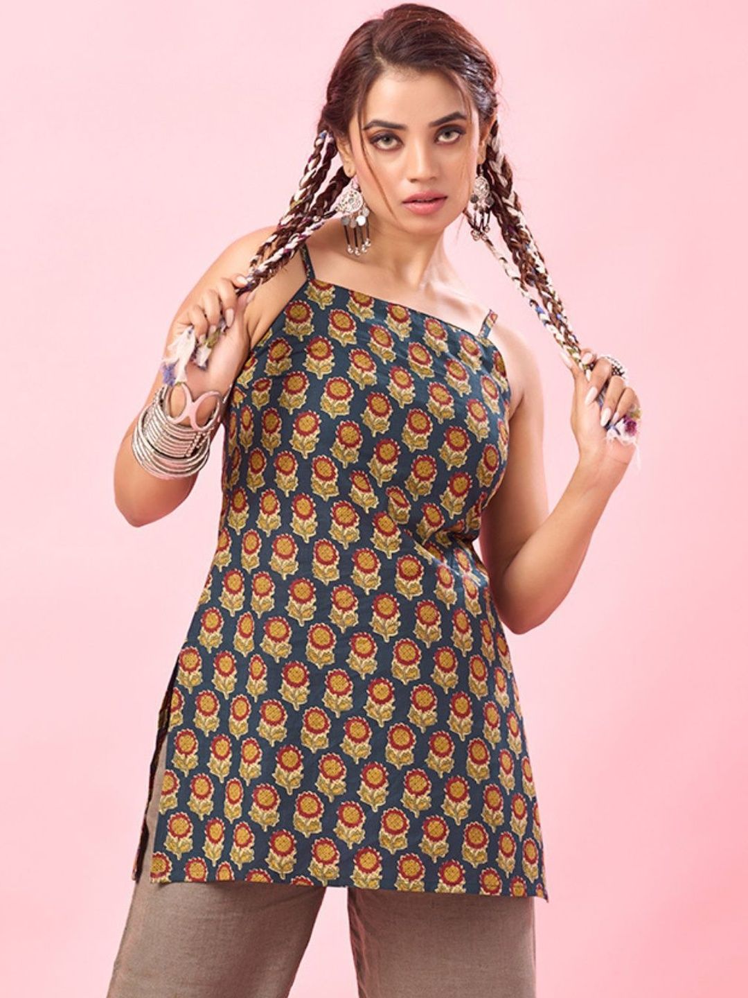 KALINI Floral Printed Square Neck Pure Cotton Kurti-picture-35