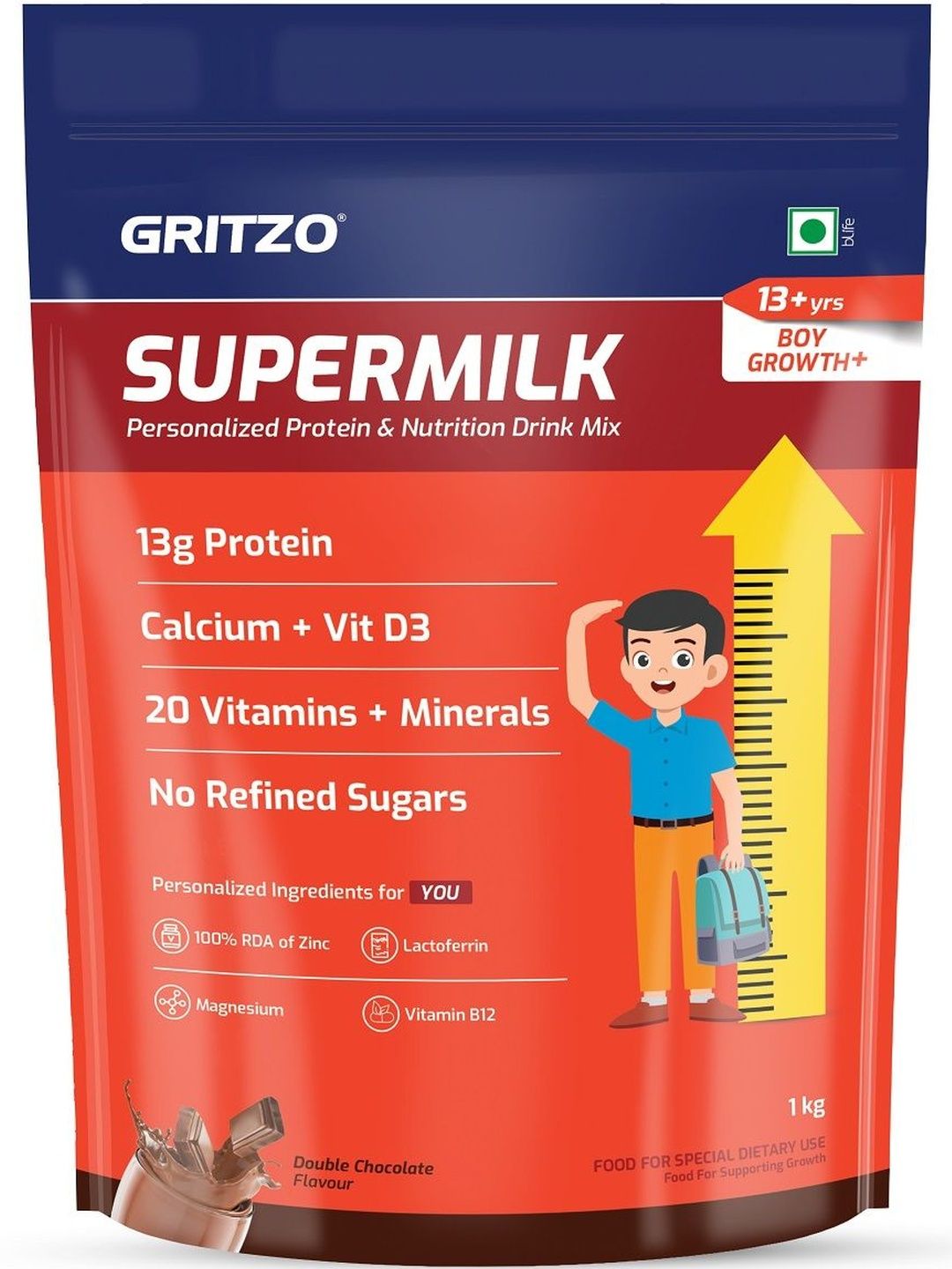 Gritzo Kids SuperMilk Growth Protein Powder -1 Kg- Double Chocolate-picture-35