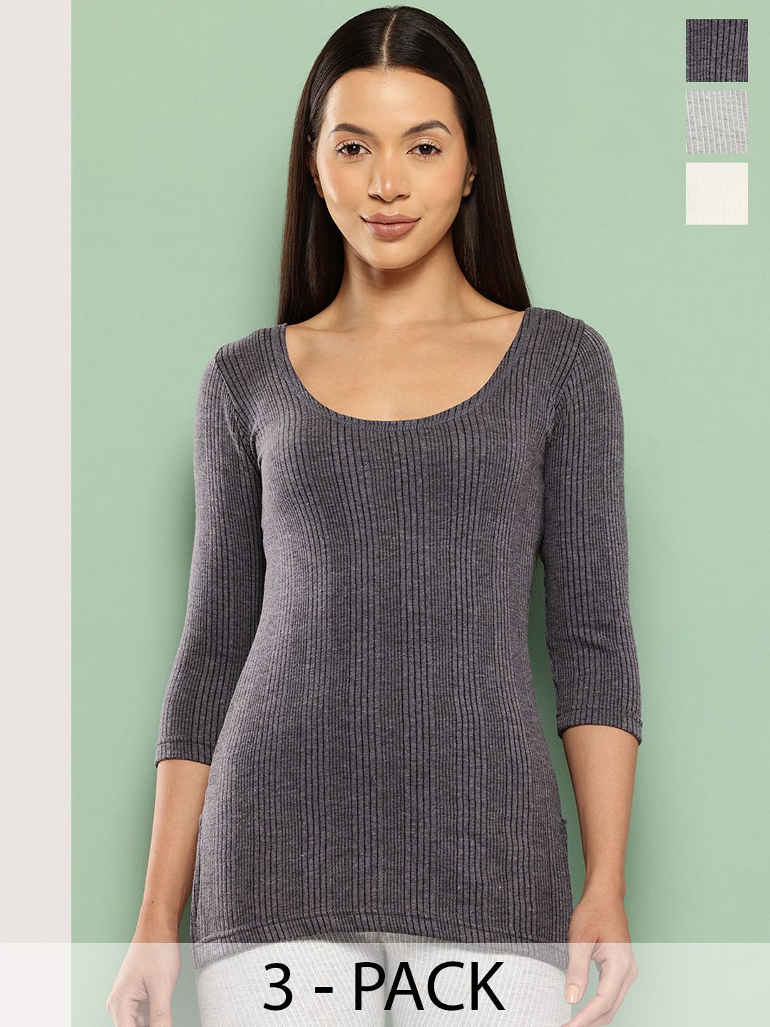 Leading Lady Pack Of 3 Round Neck Thermal Tops-picture-31