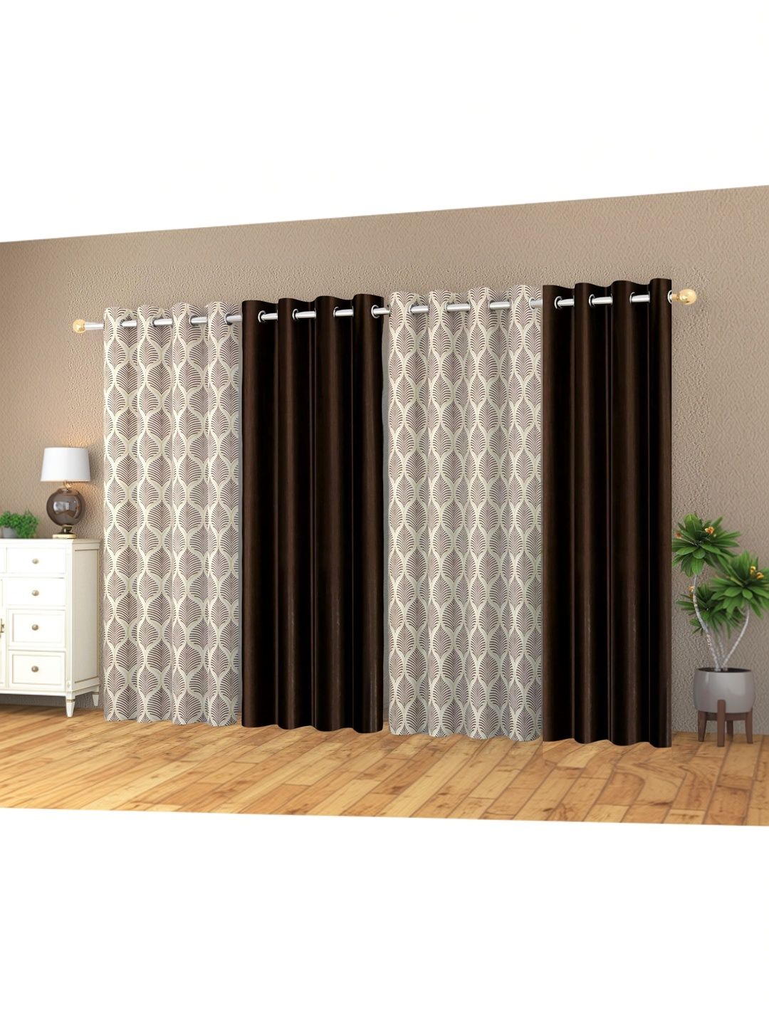 Yarnis Coffee Brown Set of 4 Window Curtain-picture-11