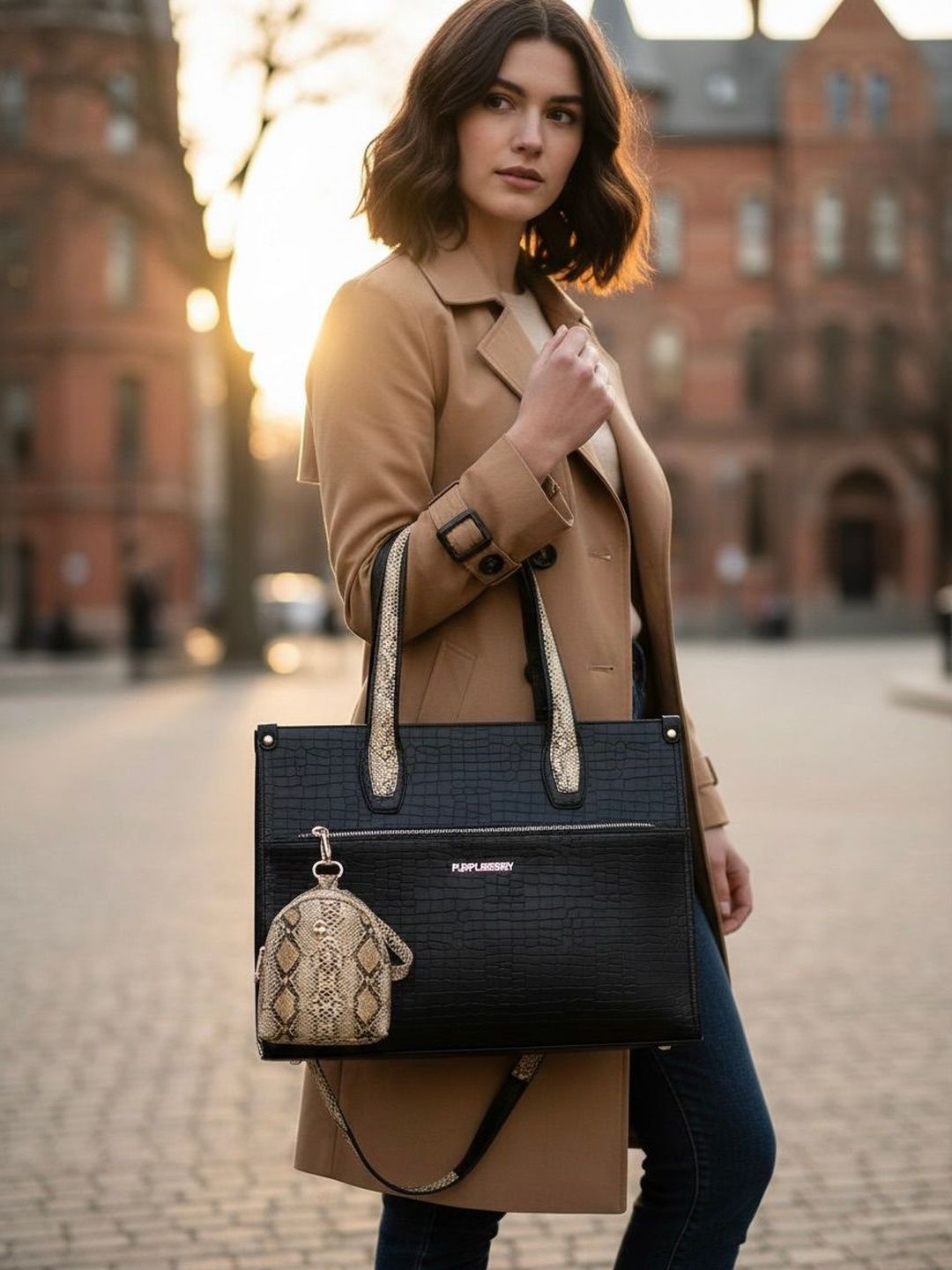 Purpleberry Animal Textured PU Structured Tote Bag-picture-19