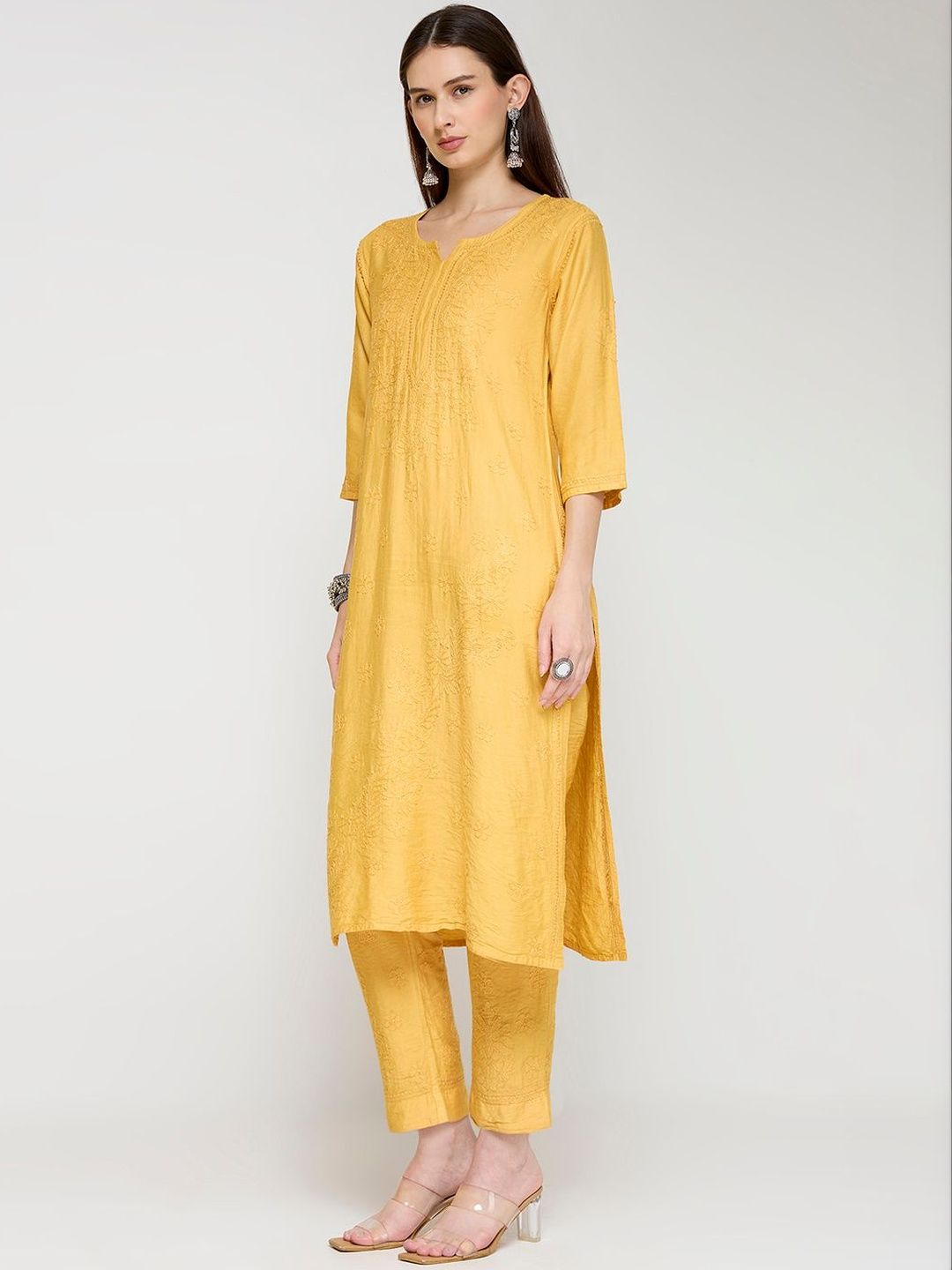 THREZO Ethnic Motifs Embroidered Chikankari Chikankari Kurti-image-46
