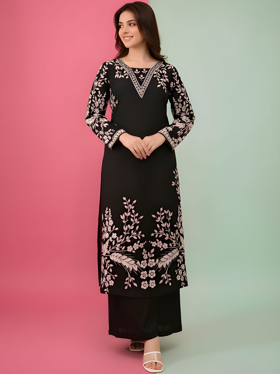Moda Rapido Women Floral Embroidered Regular Thread Work Kurta with Trousers-picture-37