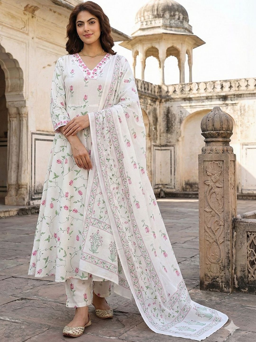 Anouk Women Floral Printed Panelled Pure Cotton Kurta with Trousers & With Dupatta-picture-38