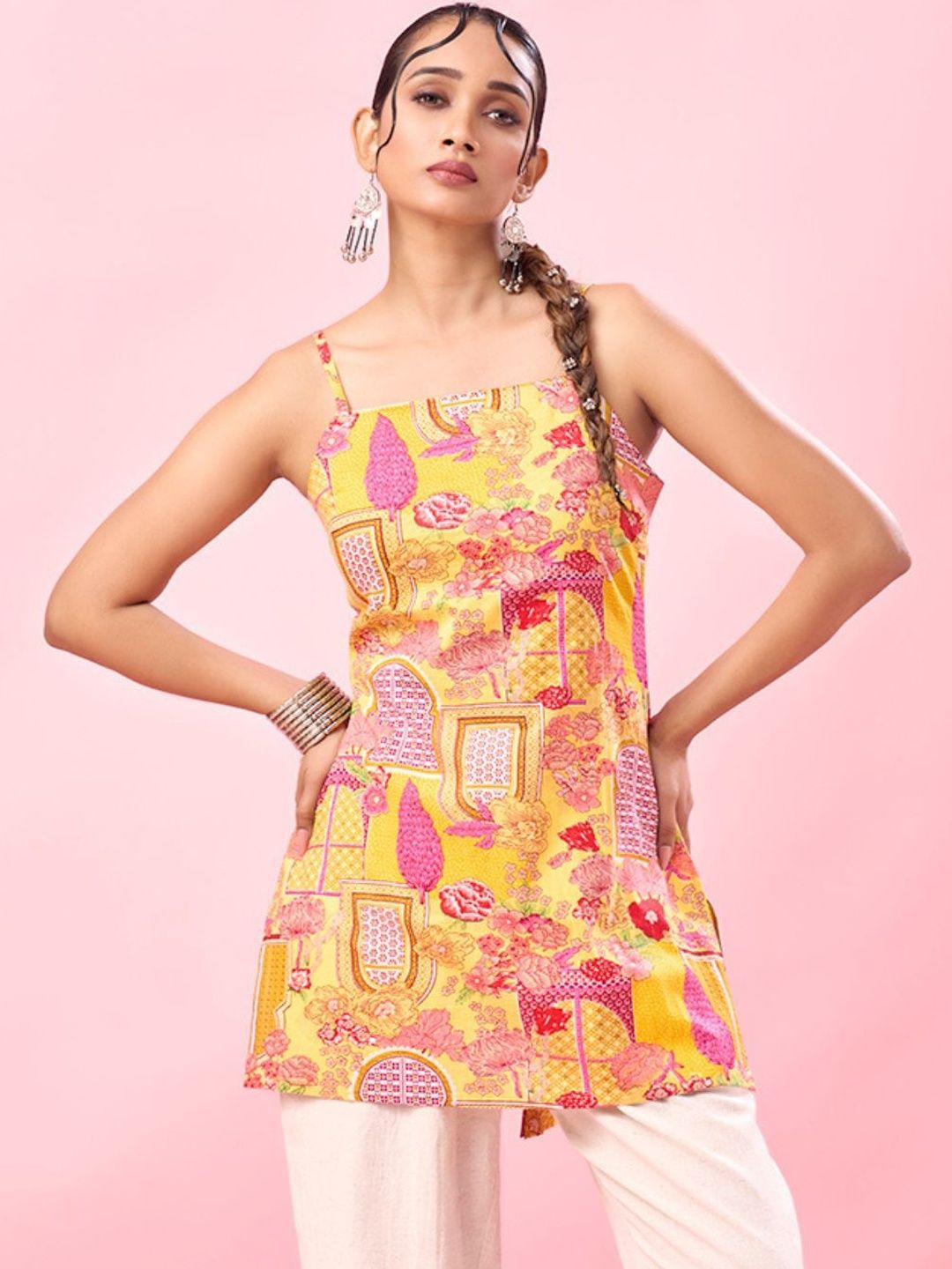 KALINI Floral Printed Square Neck Pure Cotton Kurti-picture-36