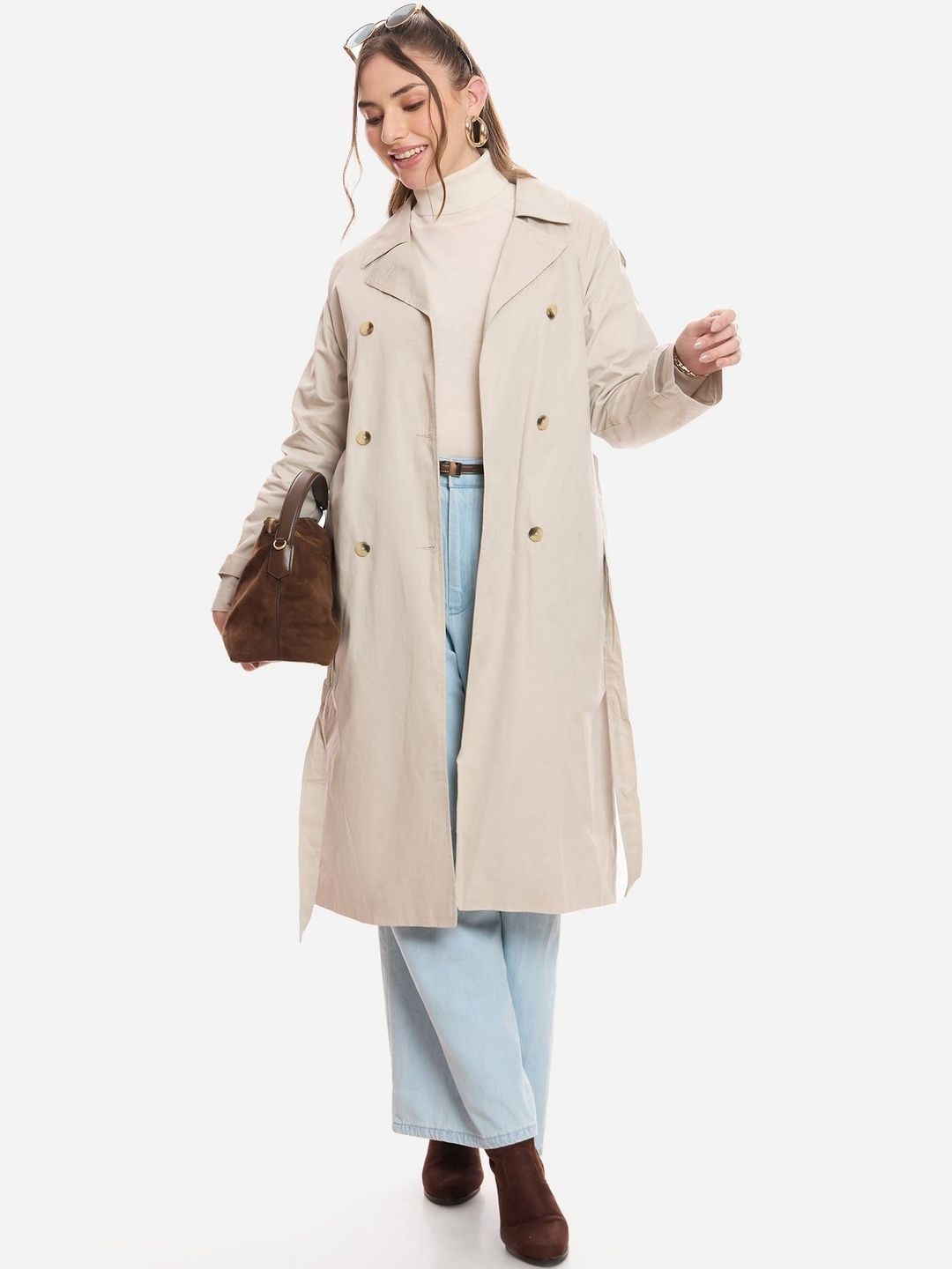 Virgio Solid Cotton Lapel Collar Long Sleeves Trench Coat-image-18