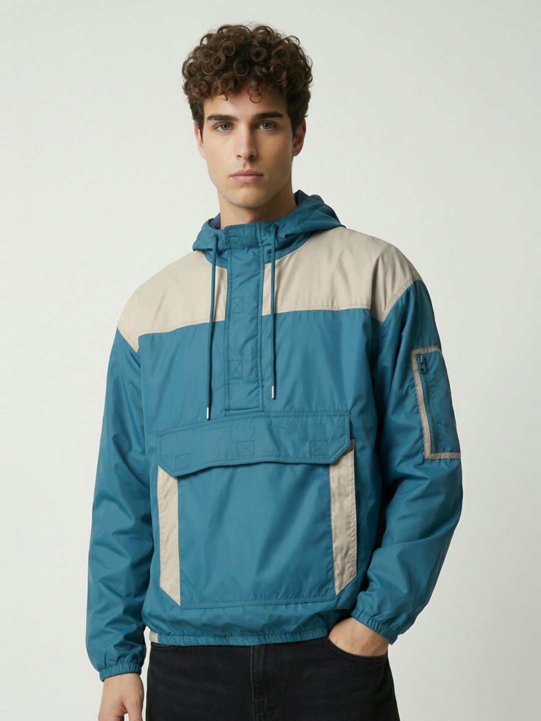 glitchez Colourblocked Hooded Windcheater Bomber Jacket-image-9