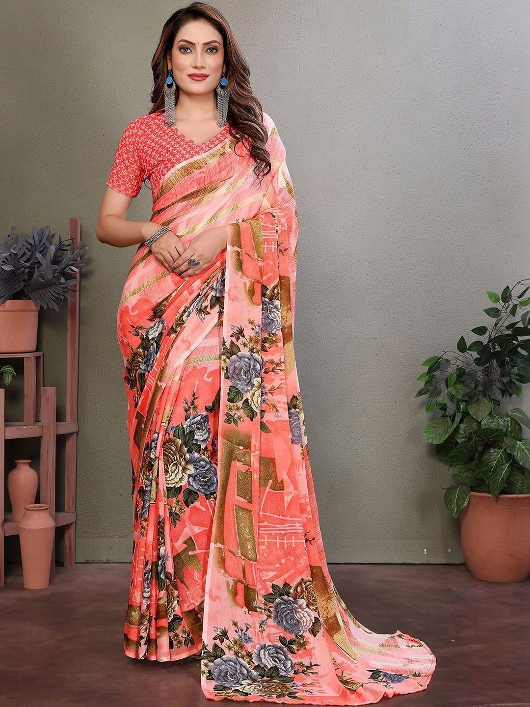 STYLE MODA Floral Poly Georgette Saree-picture-33