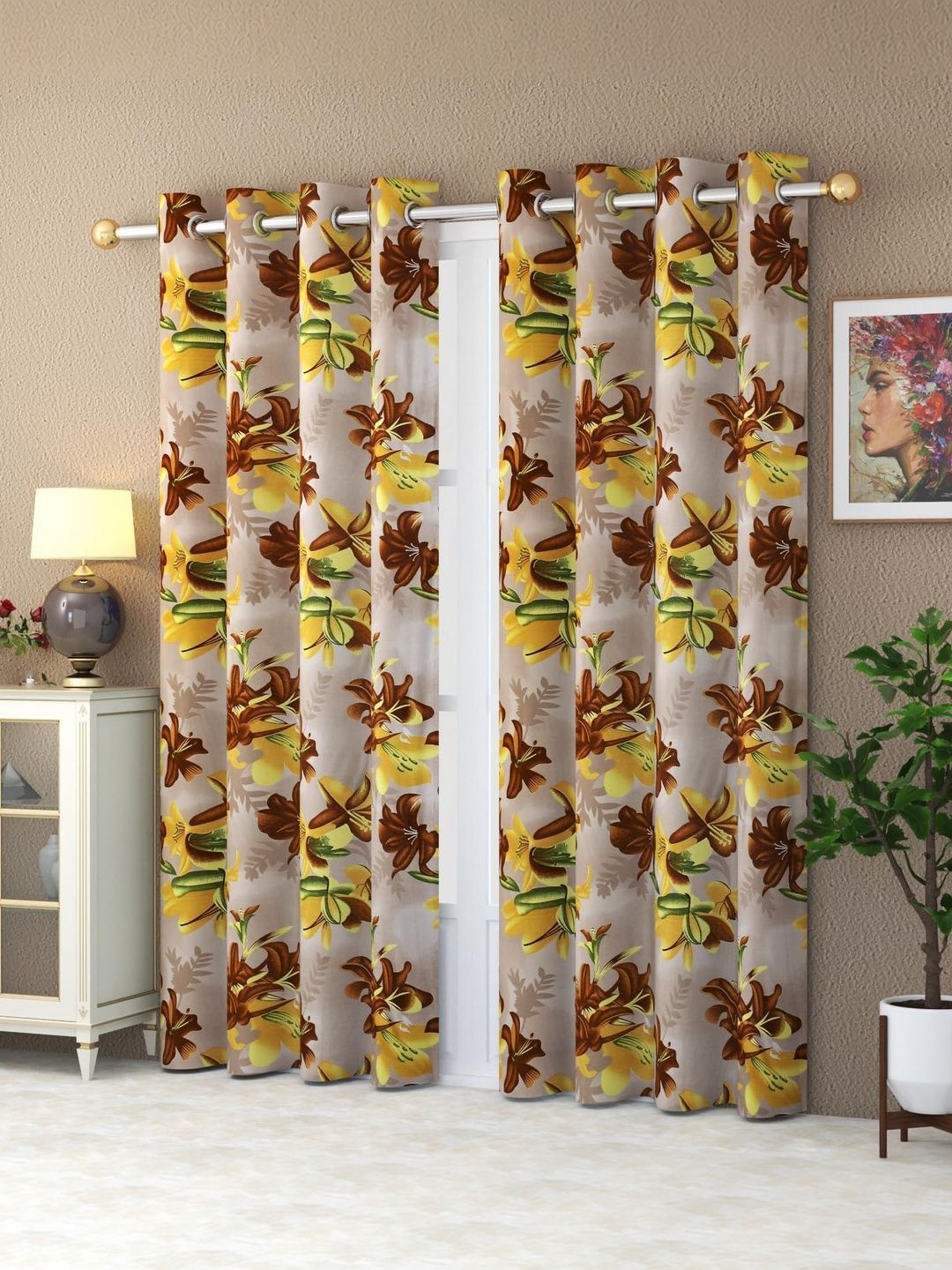 Yarnis Brown Set of 2 Floral Window Curtain-picture-12