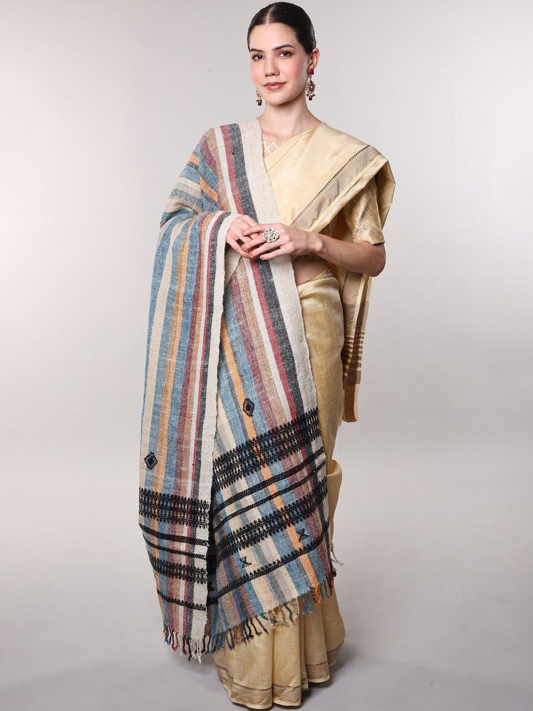 Exotic India Women Striped Woven Design Shawl-image-29