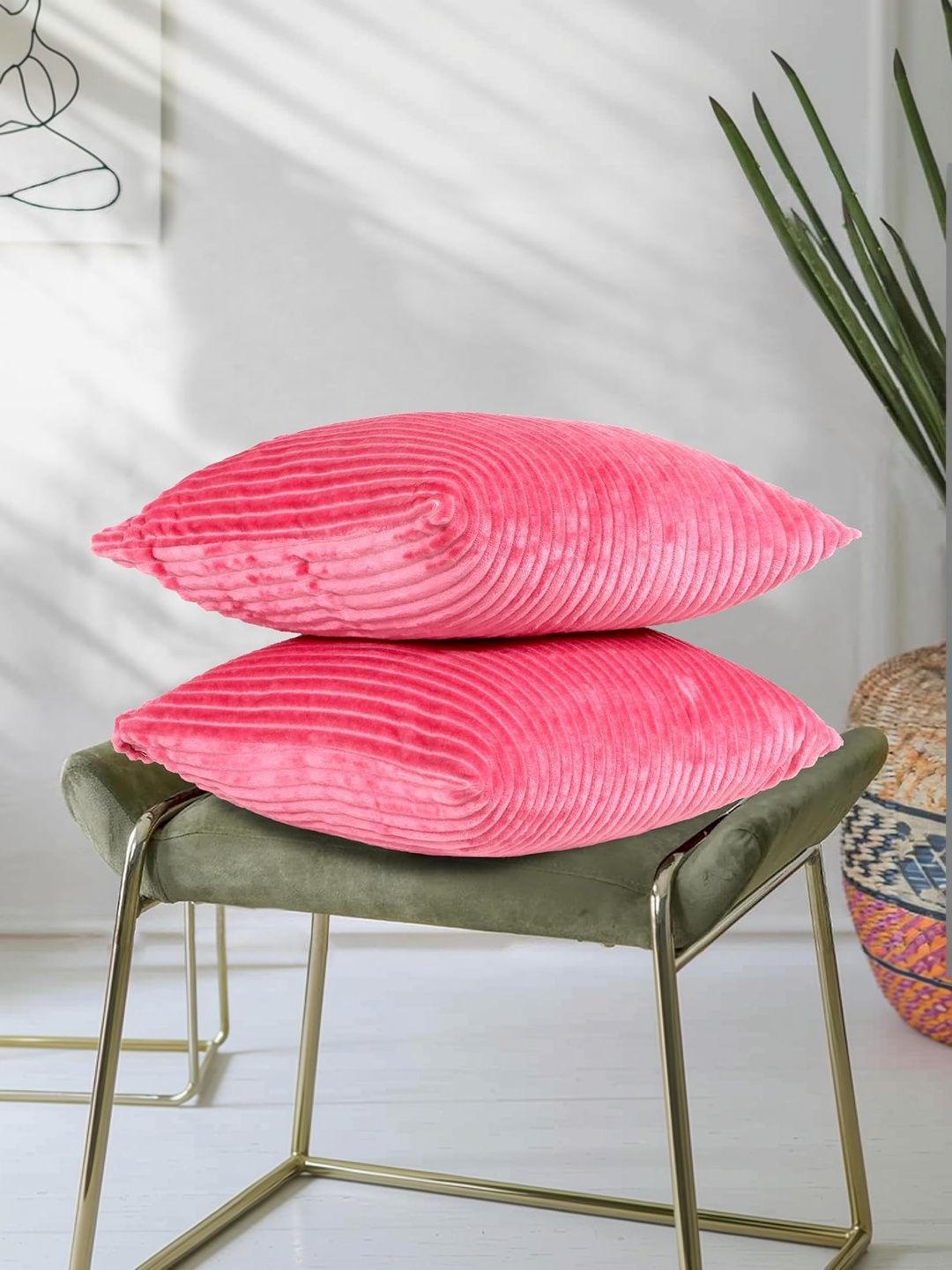 RD TREND Salmon Corduroy Set of 2 Striped Square Cushion Cover 18x18 inch-picture-50
