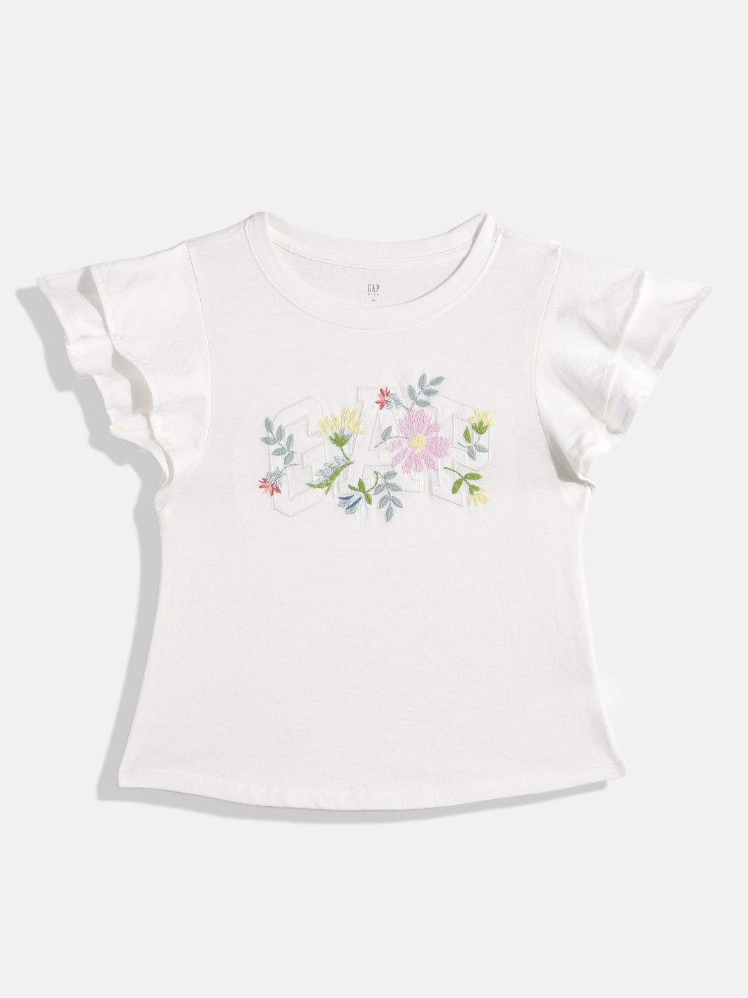 GAP Girls Floral Embroidered Flared Sleeve Pure Cotton Top