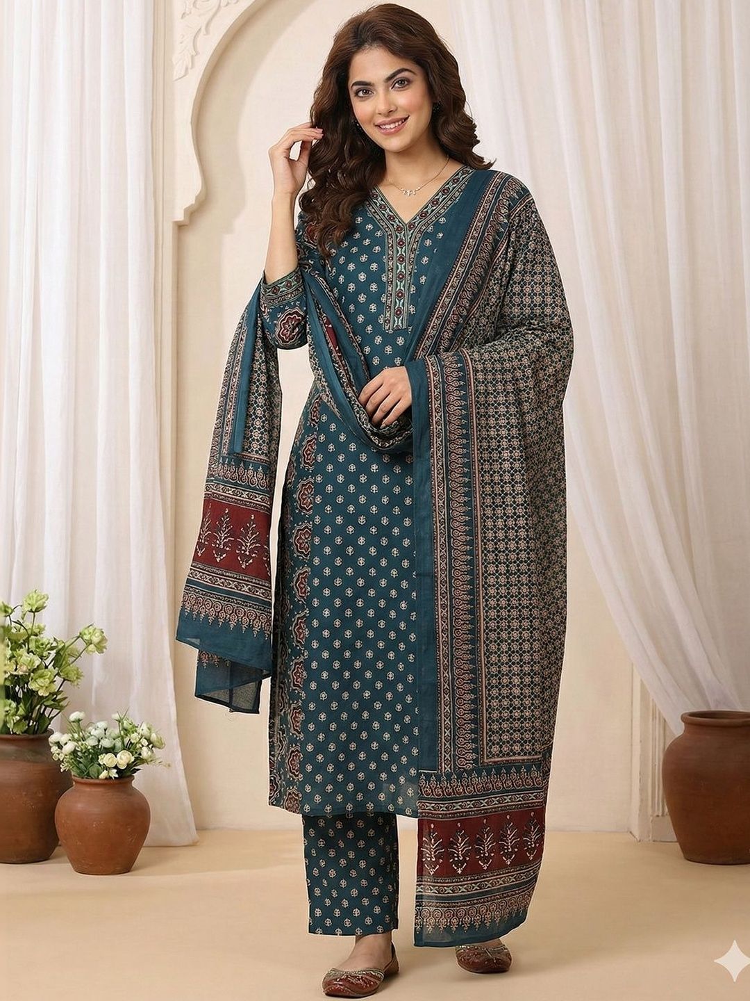 Anouk Women Ethnic Motifs Printed Regular Pure Cotton Kurta with Trousers & With Dupatta-picture-24