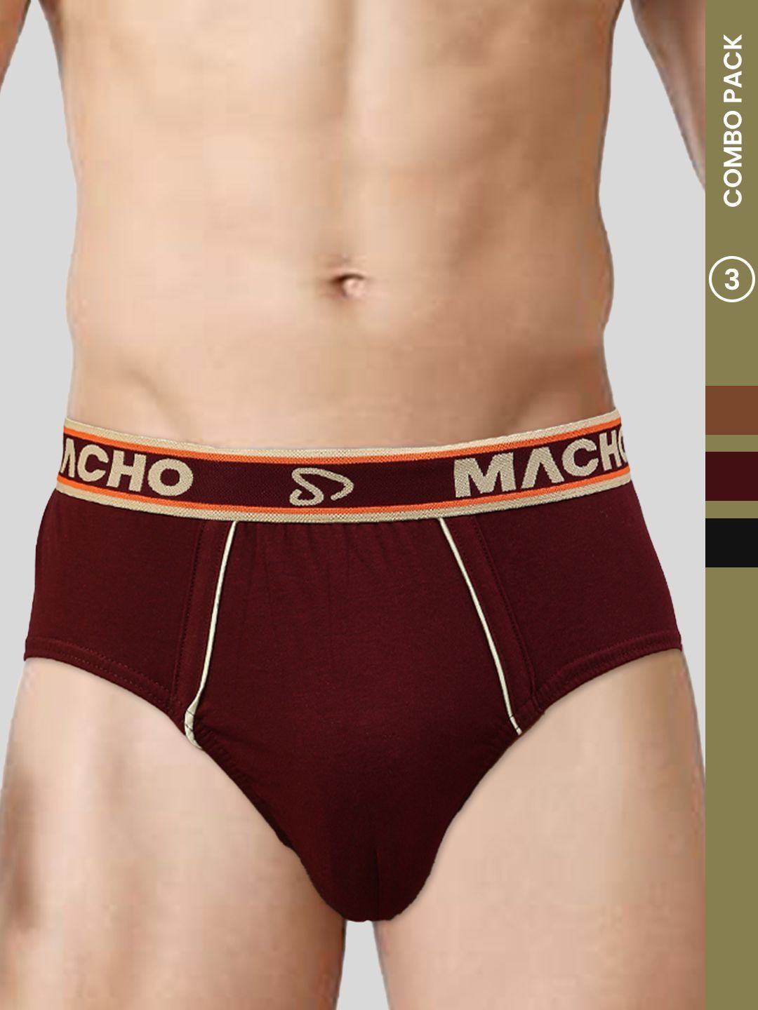 MACHO Pack of 3 Cotton Mid-Rise Hipster Briefs