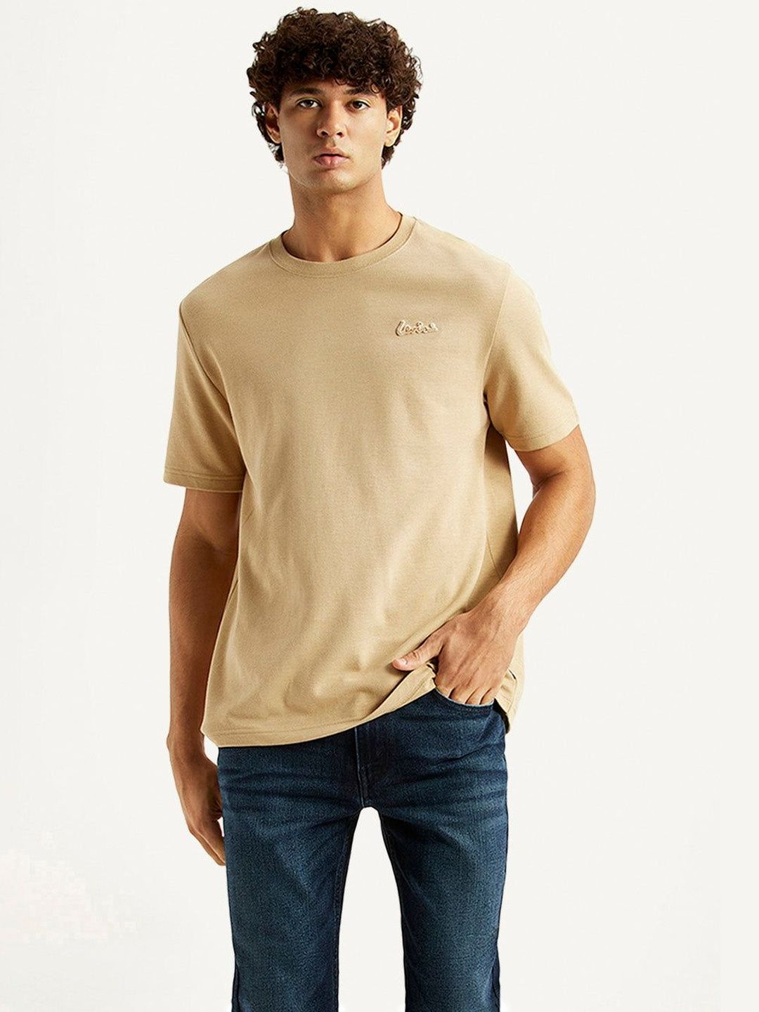 Levis Men's Solid Beige Crew Neck T-shirt-picture-14