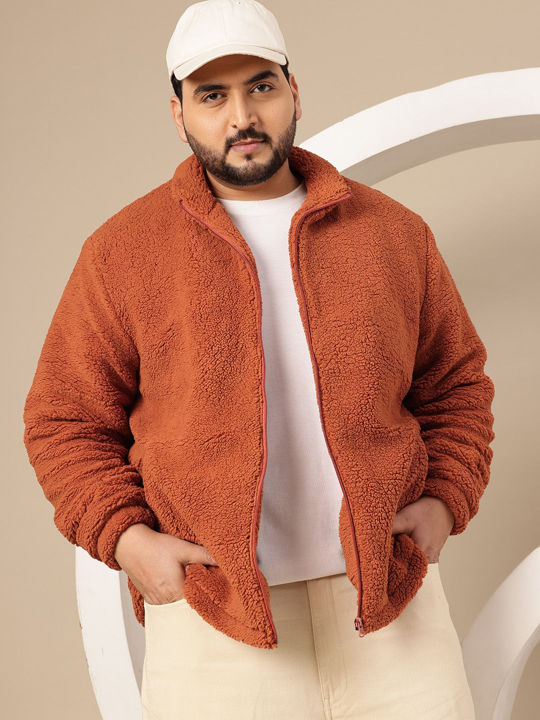 Sztori Plus Size Mock Collar Sherpa Jacket-picture-53
