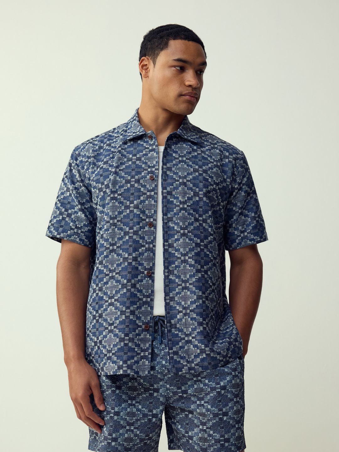 NEXT Ikat Printed Pure Cotton Textured Casual Shirt-image-26