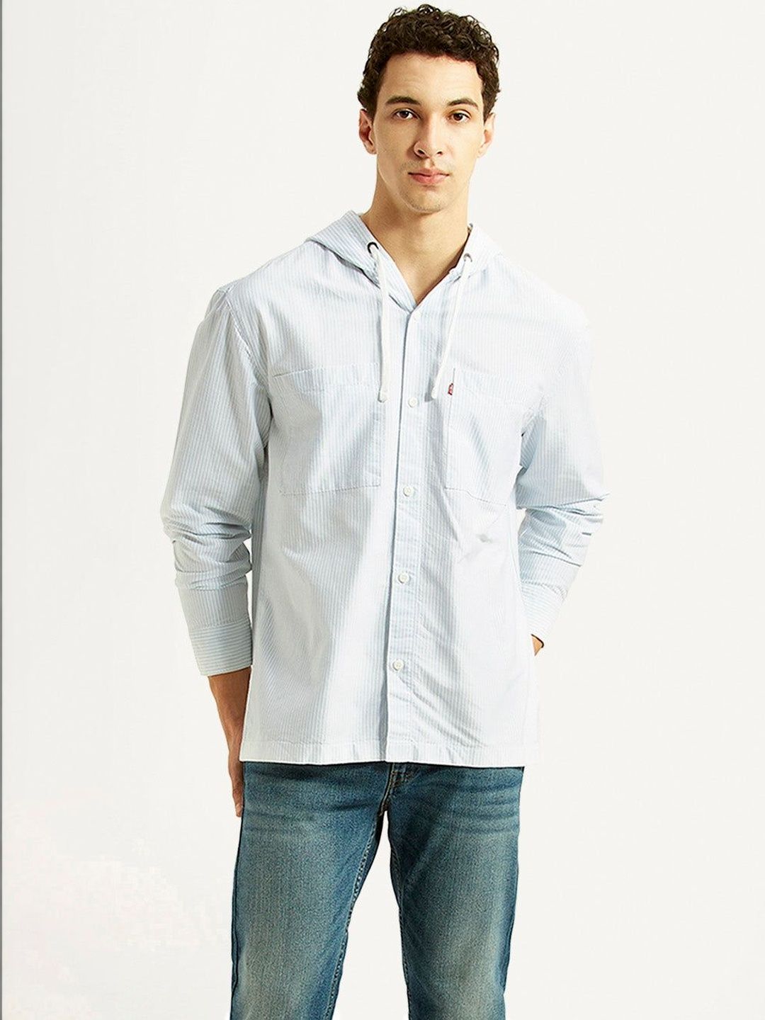 Levis Men's Pin Striped Light-Blue Relaxed Fit Shirt-picture-14
