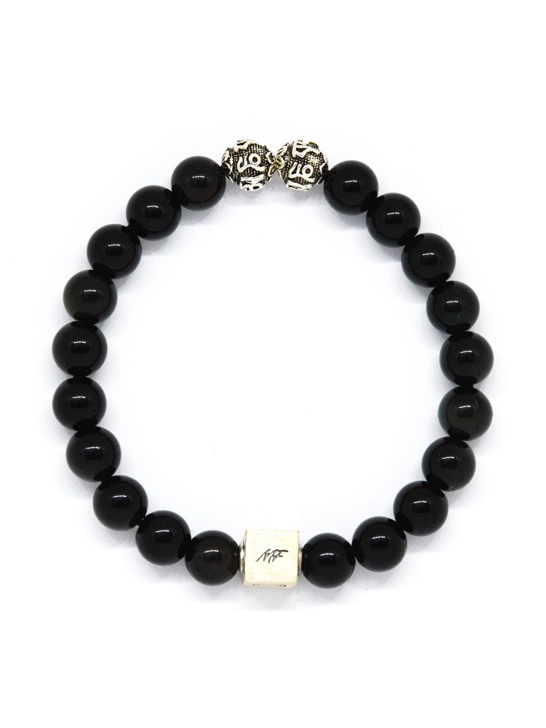 MYSTICFLAVIA Unisex Black Obsidian Round Infinity Silver Bracelet-image-10